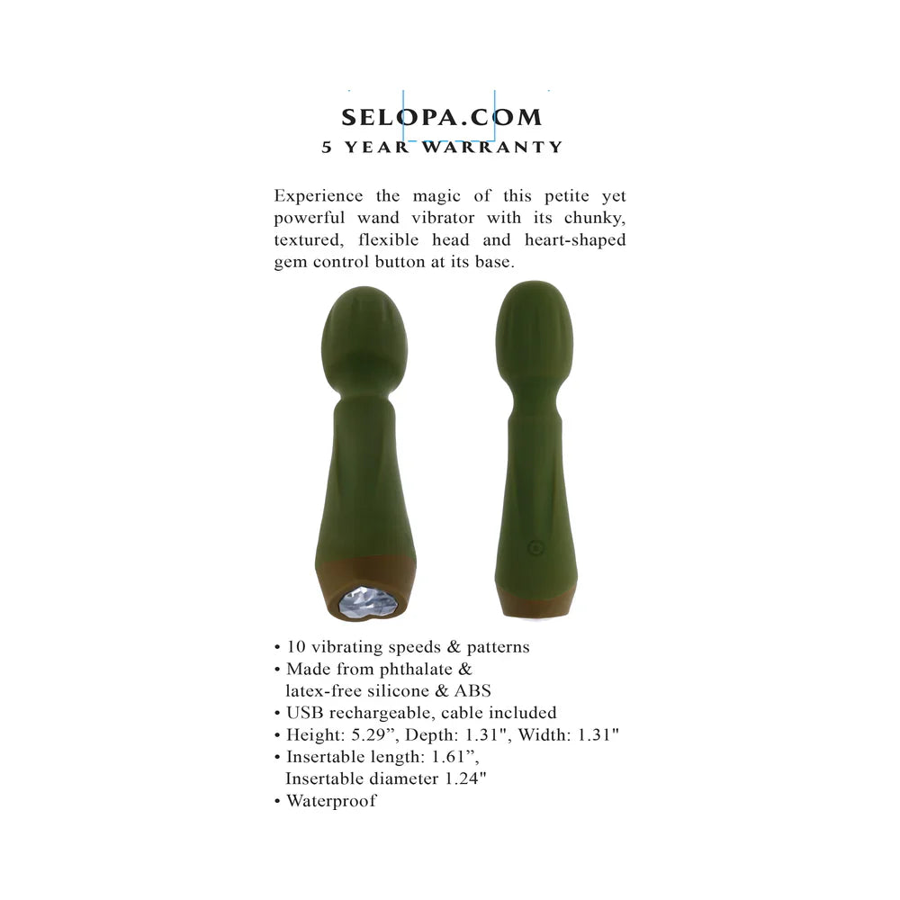 Selopa Heartfelt Rechargeable Vibrating Mini Wand Silicone - Green | CheapLubes.com