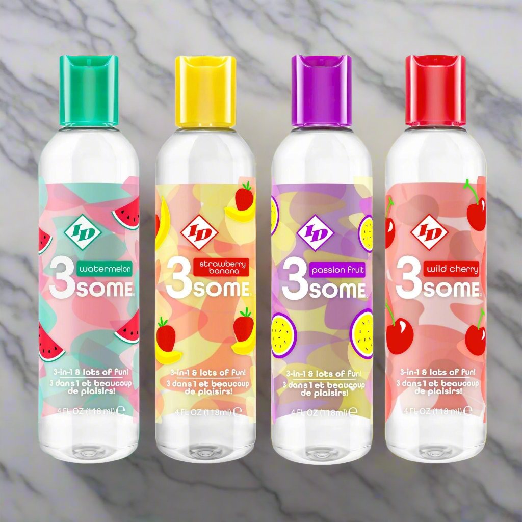 ID 3Some 3-in-1 & Lots Of Fun - Warming, Lickable, & Massage 4 oz (118 mL) - 4 Flavors!